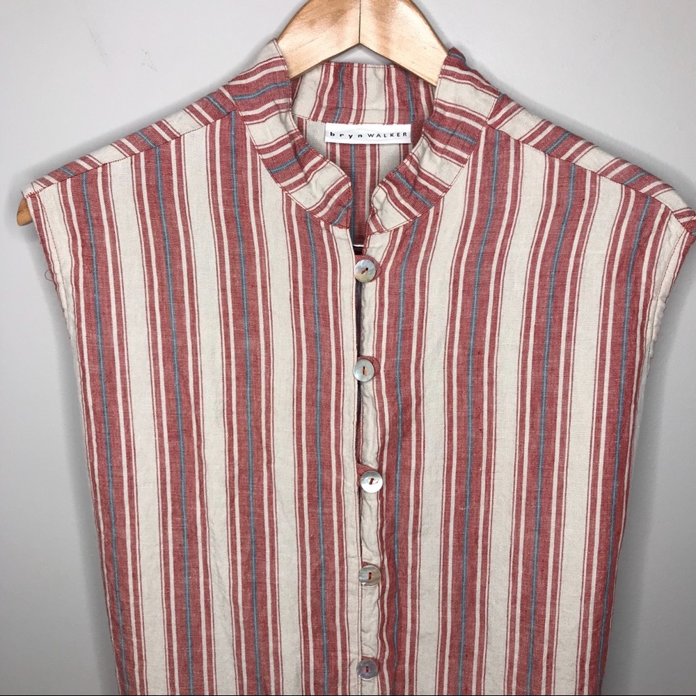 Bryn Walker Striped Button Front Linen Dress - L - Picture 3 of 8